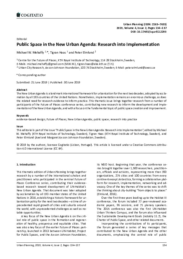 (PDF) Public Space in the New Urban Agenda: Research into Implementation