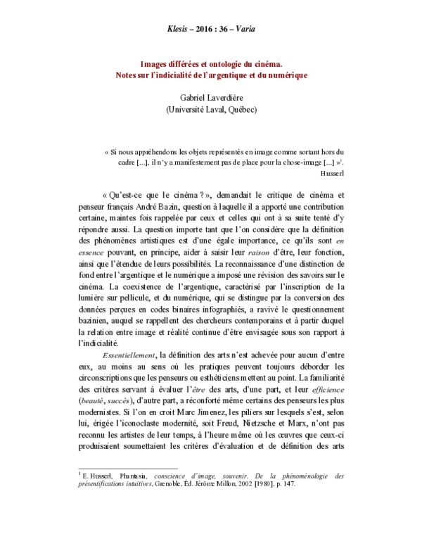(PDF) Images différées et ontologie du cinéma : notes sur l’indicialité ...