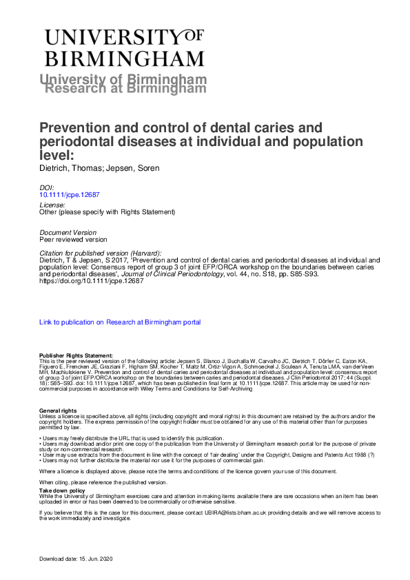 (PDF) Prevention and control of dental caries and periodontal diseases ...