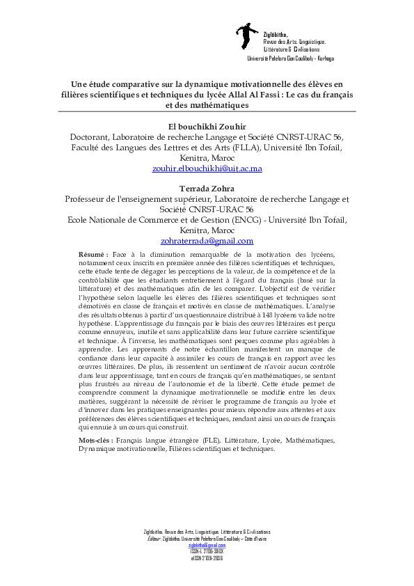 (PDF) Une étude comparative sur la dynamique motivationnelle des élèves ...