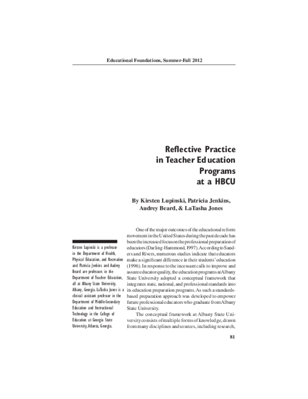 (PDF) Reflective Practice in Teacher Education Programs at a HBCU