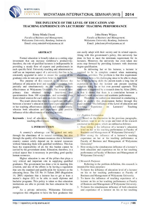 (PDF) The Influence of the Level of Education and Teaching Experience ...