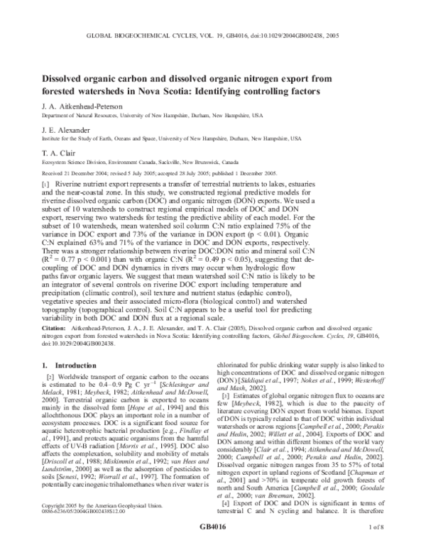 (PDF) Dissolved organic carbon and dissolved organic nitrogen export ...