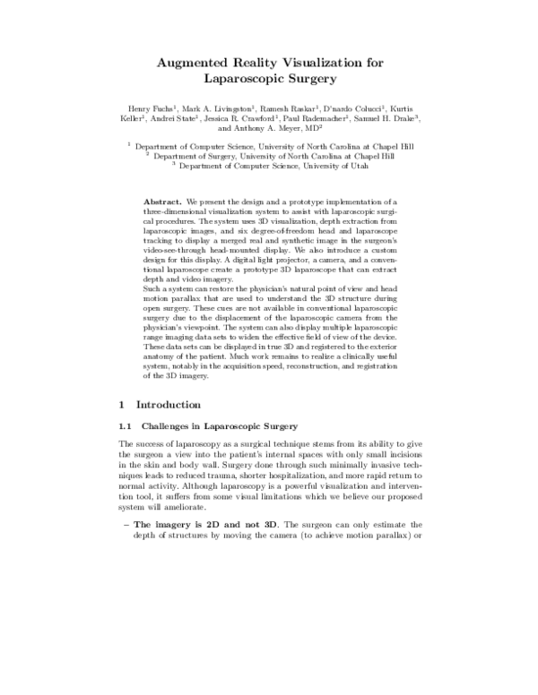 (PDF) Augmented reality visualization for laparoscopic surgery
