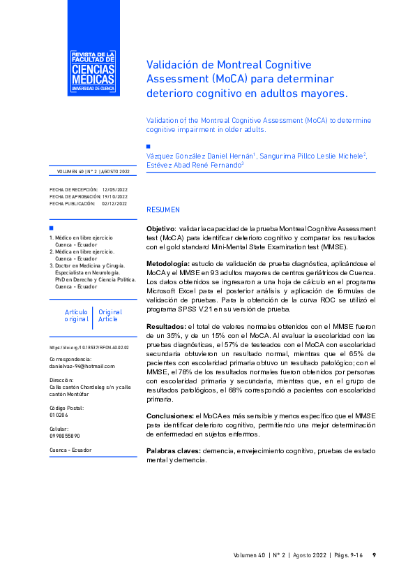 (PDF) Validación de Montreal Cognitive Assessment (MoCA) en deterioro ...