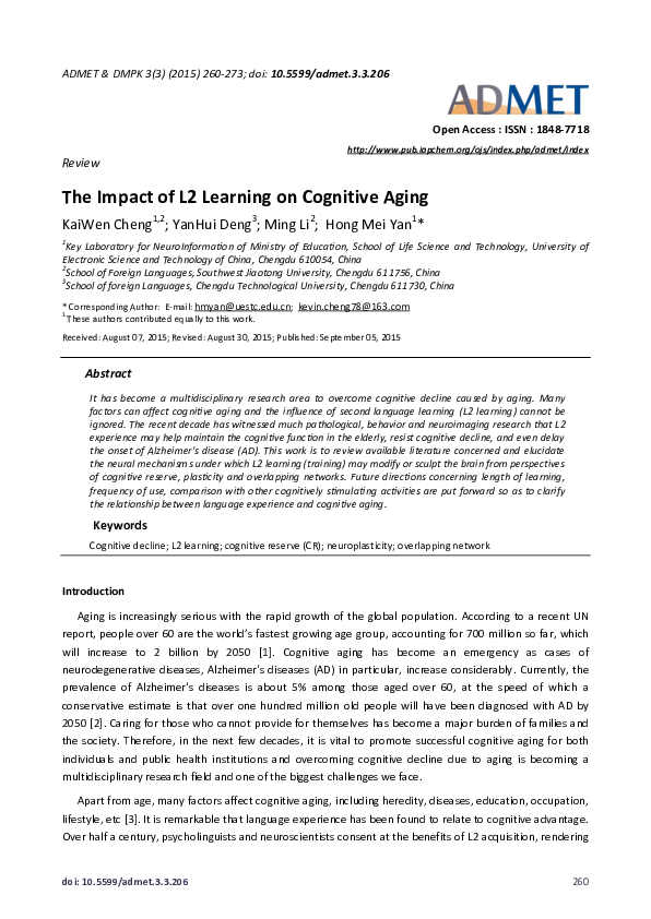 (PDF) The Impact of L2 Learning on Cognitive Aging