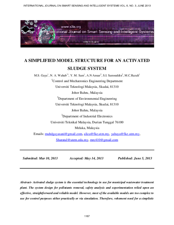(PDF) A Simplified Model Structure for an Activated Sludge System