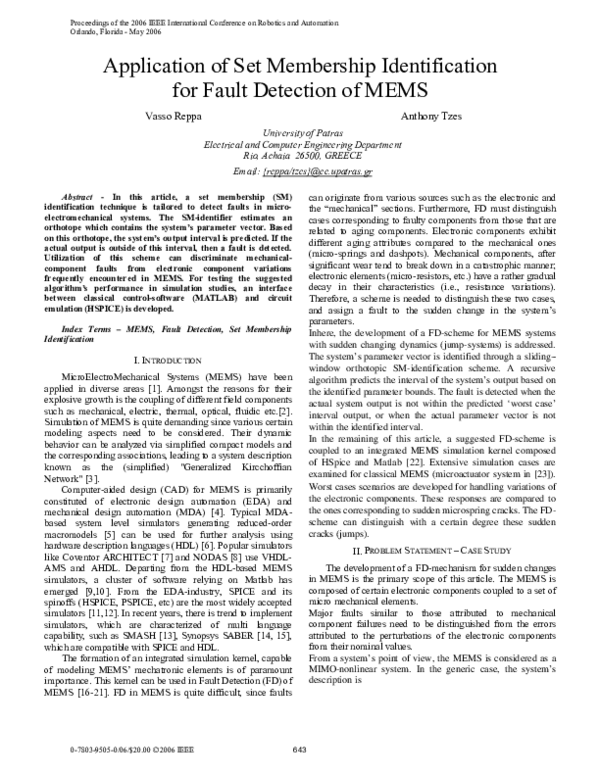 (PDF) Application of set membership identification for fault detection ...