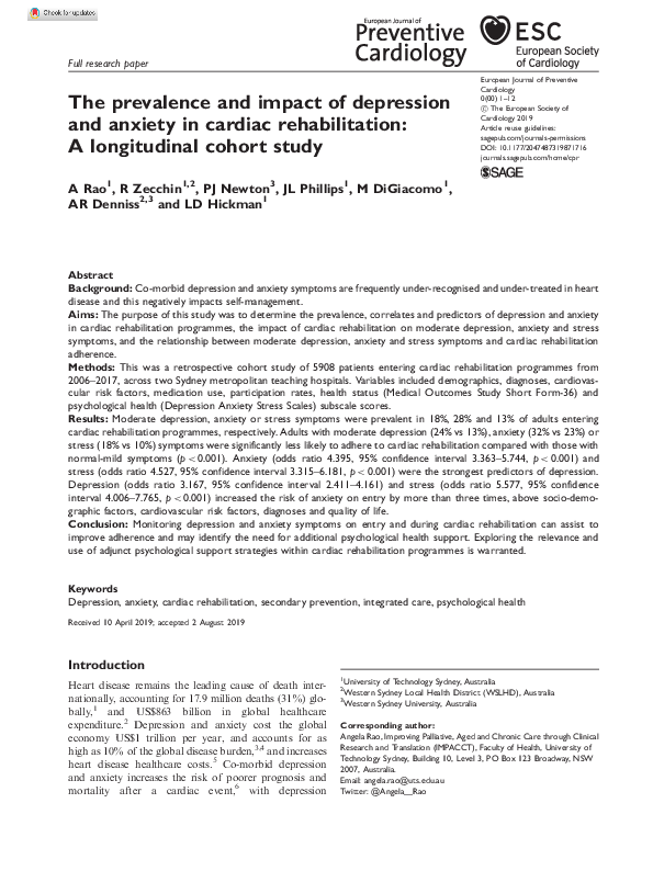 (PDF) The prevalence and impact of depression and anxiety in cardiac ...
