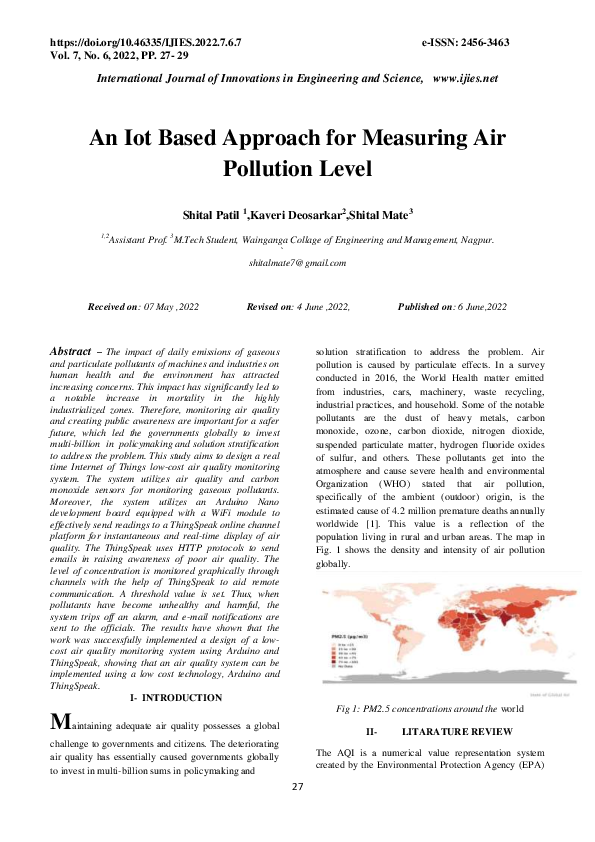 (PDF) An Iot Based Approach for Measuring Air Pollution Level