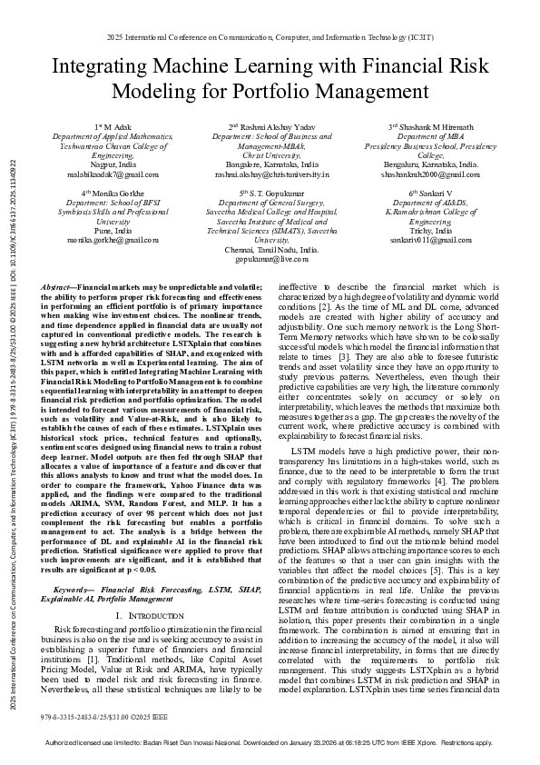 (PDF) Integrating Machine Learning with Financial Risk Modeling for ...
