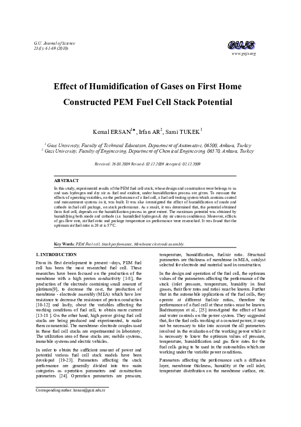 (PDF) Effect of Humidification of Gases on First Home Constructed PEM ...