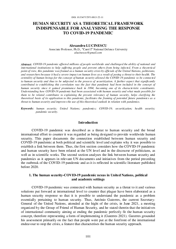 (PDF) Human Security as a Theoretical Framework Indispensable for ...