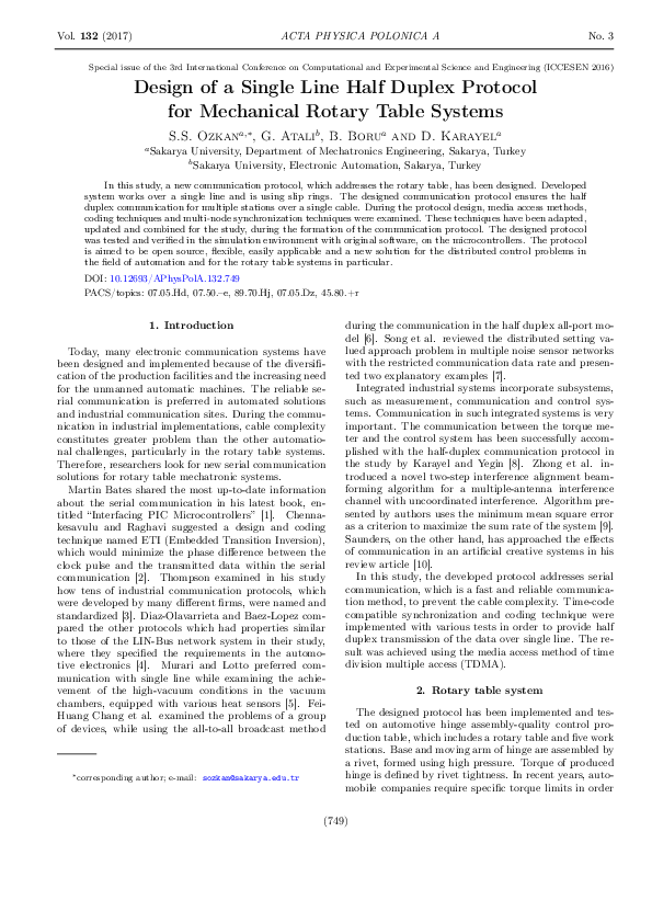 (PDF) Design of a Single Line Half Duplex Protocol for Mechanical ...