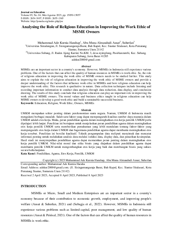(PDF) Analysing the Role of Religious Education in Improving the Work ...