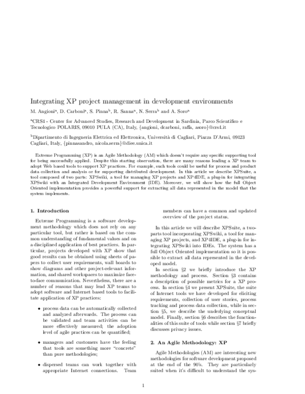 (PDF) Integrating XP project management in development environments