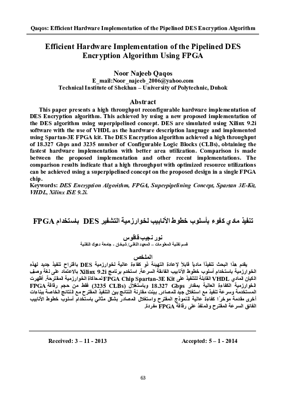 (PDF) Efficient Hardware Implementation of the Pipelined DES Encryption ...