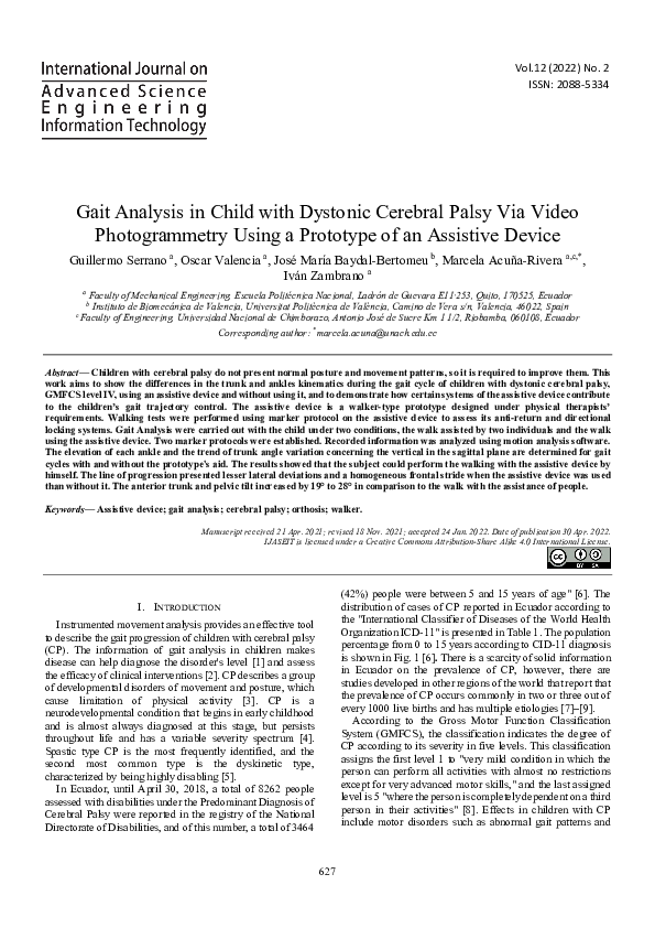 (PDF) Gait Analysis in Child with Dystonic Cerebral Palsy Via Video ...