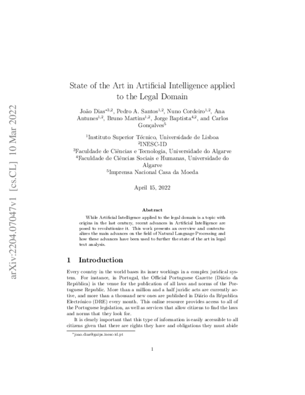 (PDF) State of the Art in Artificial Intelligence applied to the Legal ...