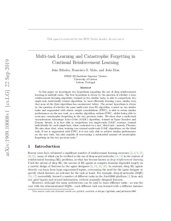 (PDF) Multi-task Learning and Catastrophic Forgetting in Continual ...