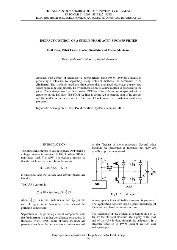 (PDF) Indirect control of a single-phase active power filter