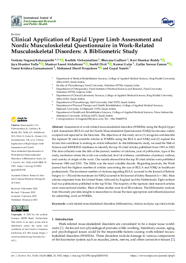 (PDF) Clinical Application of Rapid Upper Limb Assessment and Nordic ...
