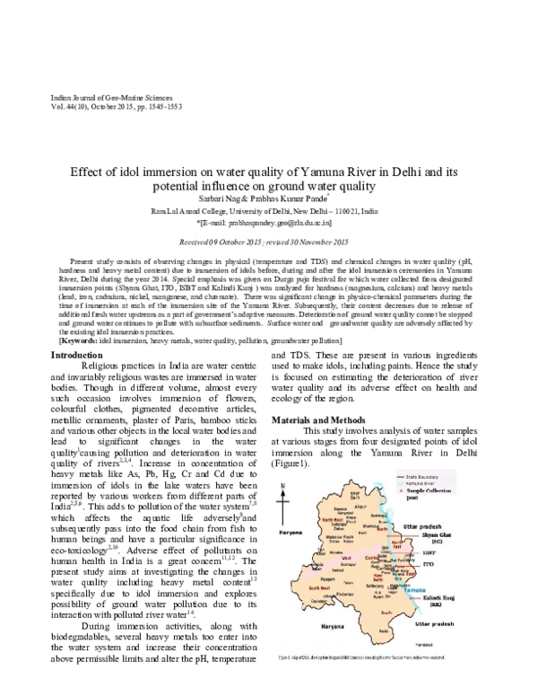 (PDF) Effect of idol immersion on water quality of Yamuna River in ...