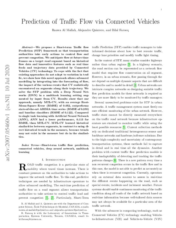 (PDF) Prediction of Traffic Flow via Connected Vehicles