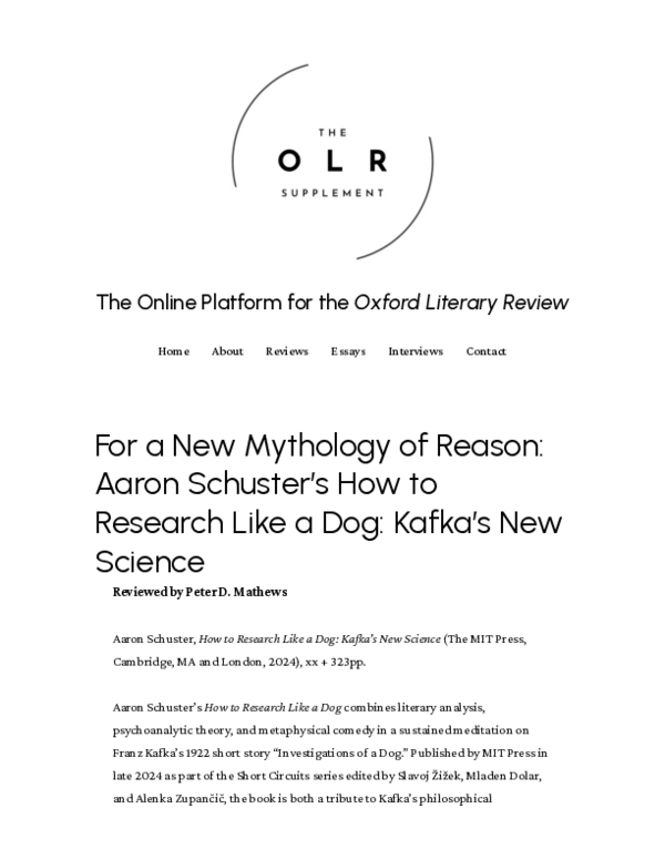(PDF) Peter Mathews, For a New Mythology of Reason: Aaron Schuster’s ...