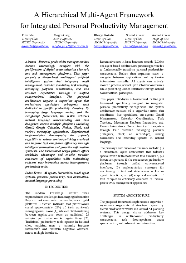 (PDF) A Hierarchical Multi-Agent Framework for Integrated Personal ...