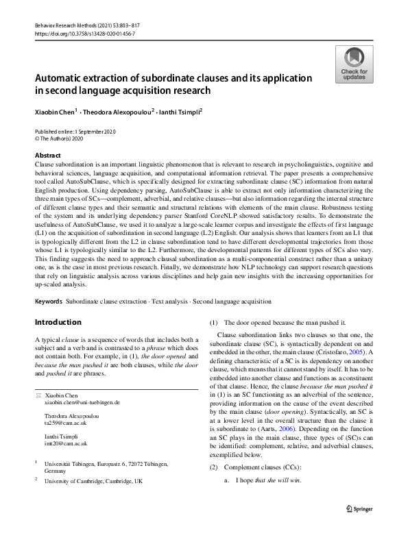 (PDF) Automatic extraction of subordinate clauses and its application ...
