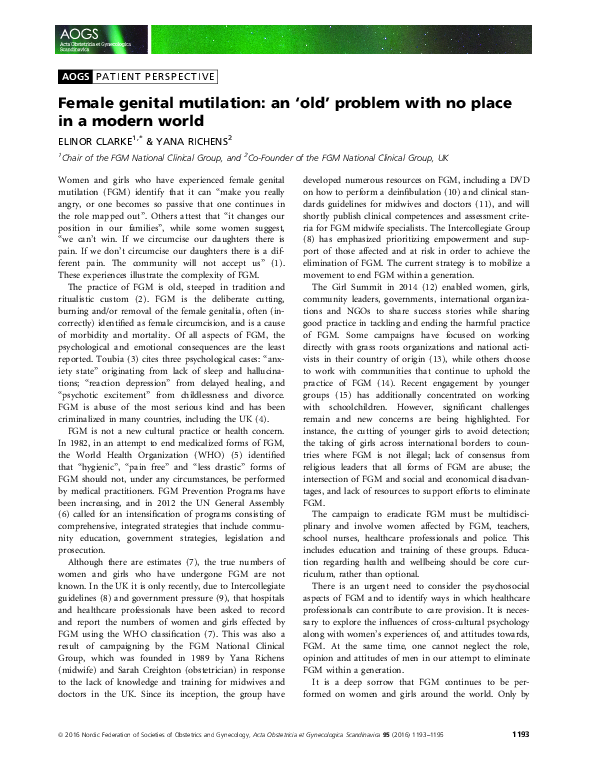 (PDF) Female genital mutilation: an ‘old’ problem with no place in a ...