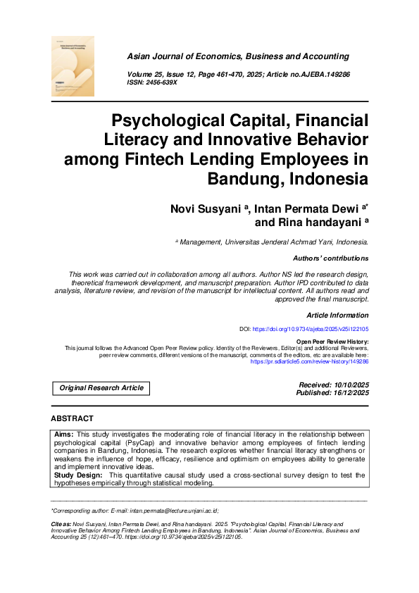 (PDF) Psychological Capital, Financial Literacy and Innovative Behavior ...