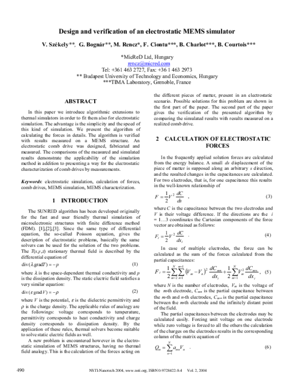(PDF) Design and verification of an electrostatic MEMS simulator