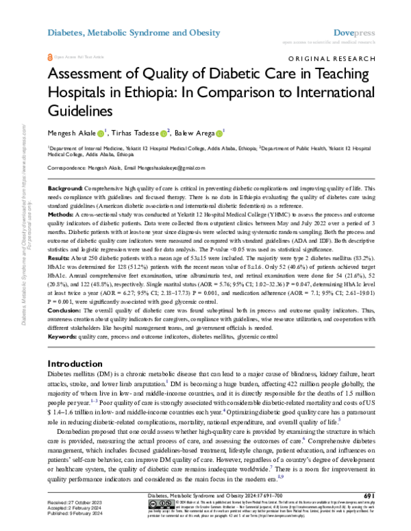 (PDF) Assessment of Quality of Diabetic Care in Teaching Hospitals in ...