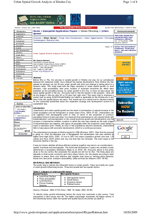 (PDF) Urban Spatial Growth Analysis of Khulna City