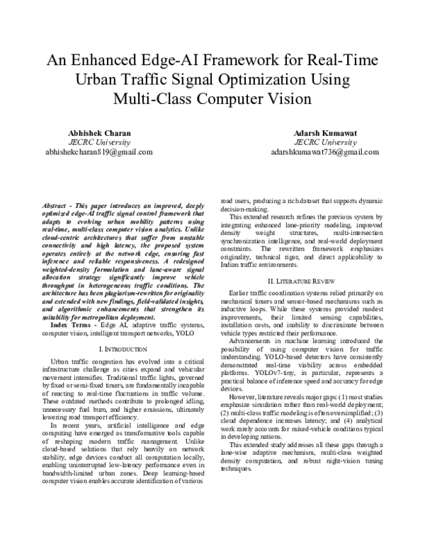(PDF) An Enhanced Edge-AI Framework for Real-Time Urban Traffic Signal ...