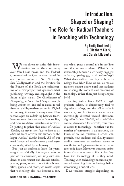 (PDF) Introduction: shaped or shaping? The role for radical teachers in ...