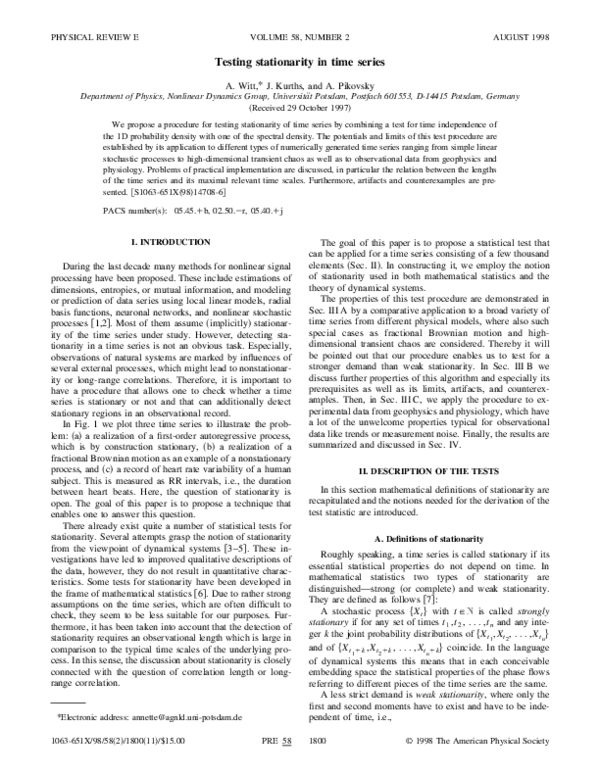 (PDF) Testing stationarity in time series