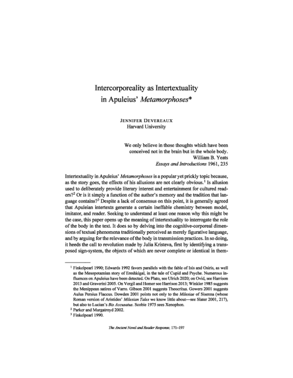 (PDF) Intercorporeality as Intertextuality in Apuleius' Metamorphoses*