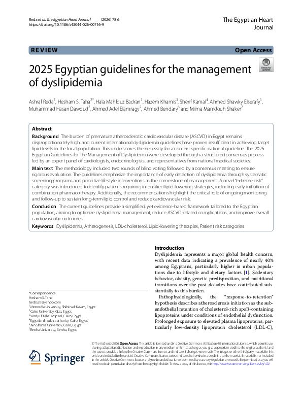 (PDF) 2025 Egyptian guidelines for the management of dyslipidemia