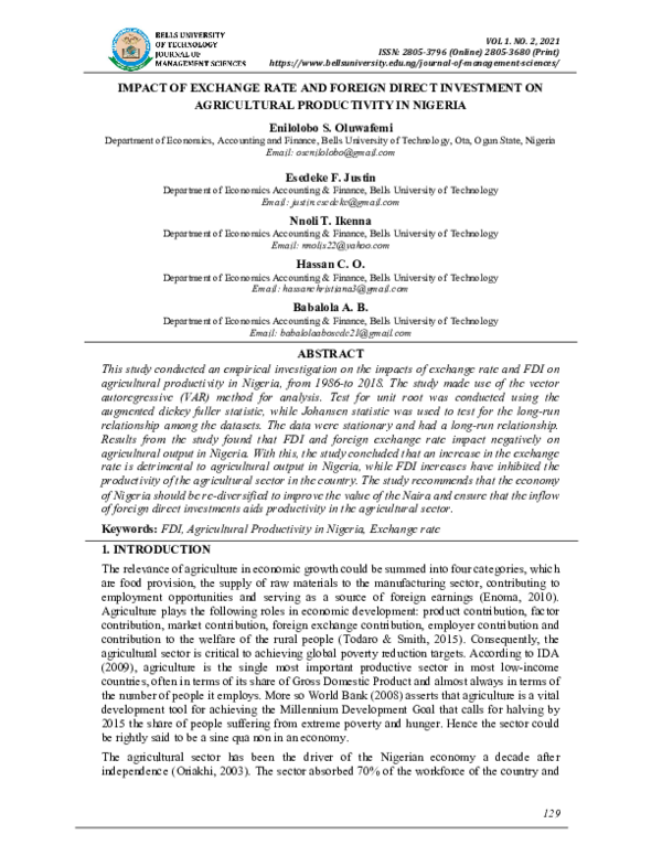 (PDF) IMPACT OF EXCHANGE RATE AND FOREIGN DIRECT INVESTMENT ON ...