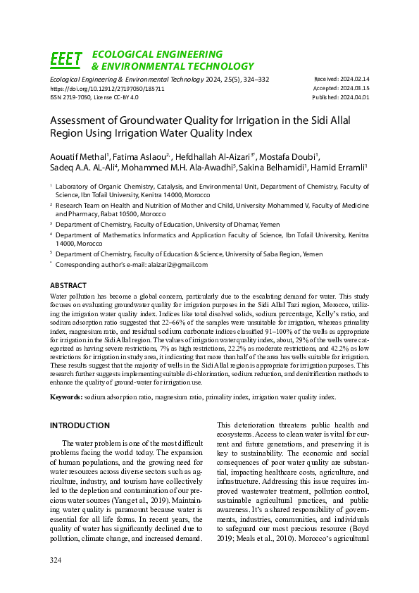 (PDF) Assessment of Groundwater Quality for Irrigation in the Sidi ...