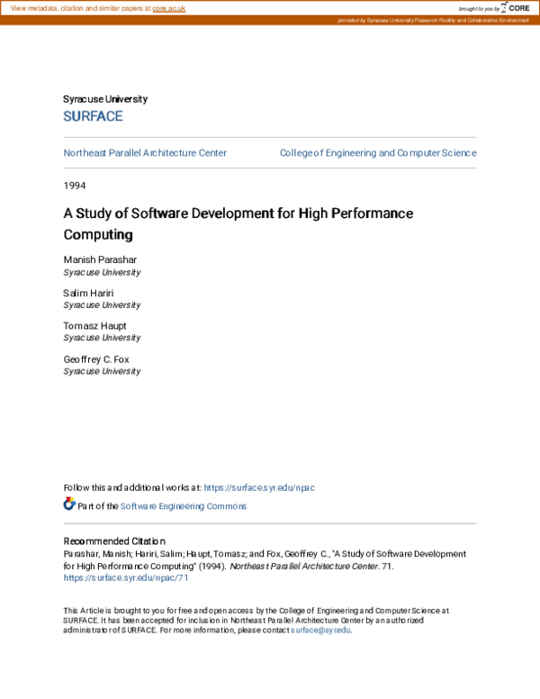 (PDF) A Study of Software Development for High Performance Computing