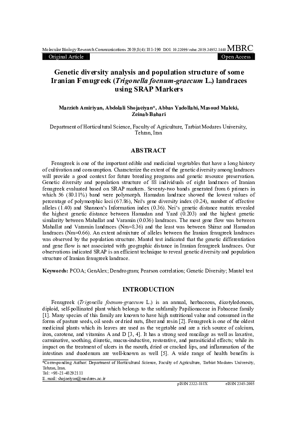 (PDF) Genetic Diversity Analysis and Population Structure of the ...