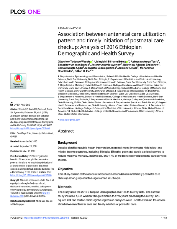 (PDF) Association between antenatal care utilization pattern and timely ...