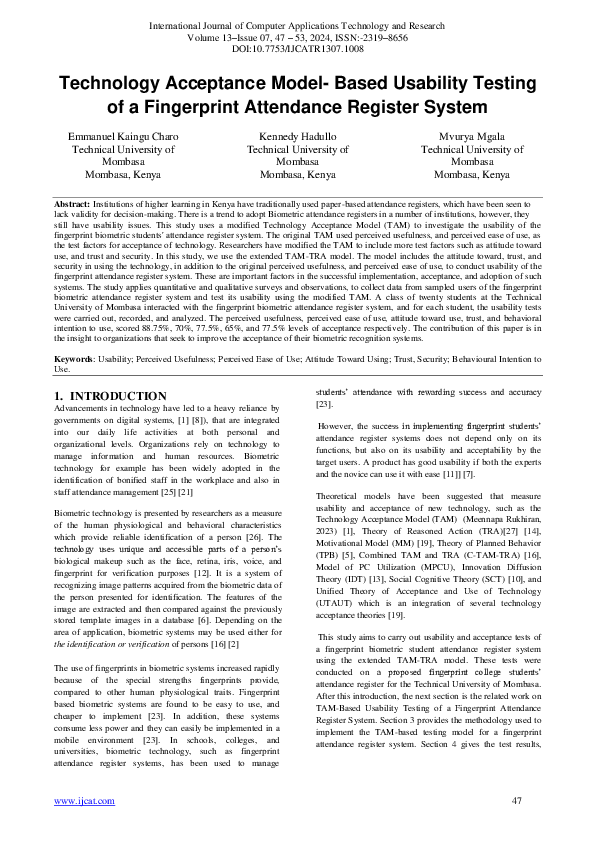 (PDF) Technology Acceptance Model-Based Usability Testing of a ...