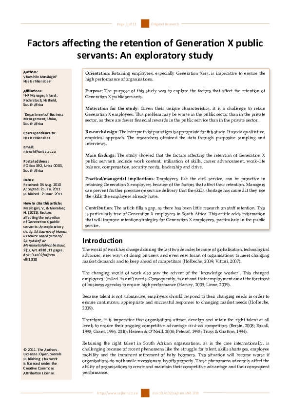 (PDF) Factors affecting retention of Generation X employees in the ...
