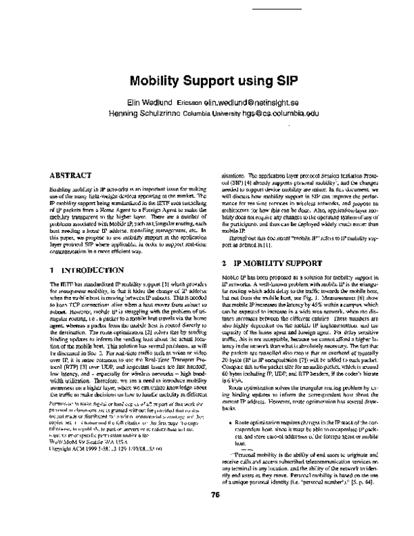(PDF) Mobility support using SIP