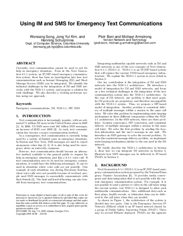 (PDF) Using IM and SMS for emergency text communications
